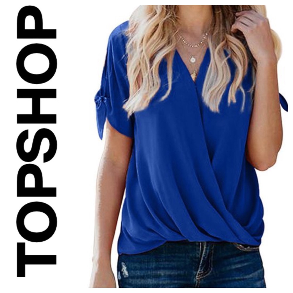 TOPSHOP OVERSIZED ROYAL BLUE CREPE TOP OR DRESS SIZE 2